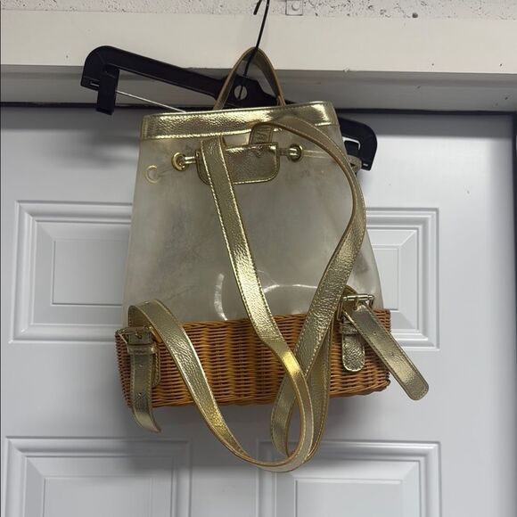 Clear and Gold Backpack with Wicker Base LILLY PULITIZER Backpack Drawstring - Picture 2 of 5